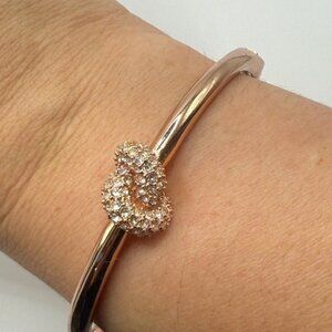 Kate Spade Rose Gold Double Knot Bangle With Pave Crystal Accents Hinged Closure